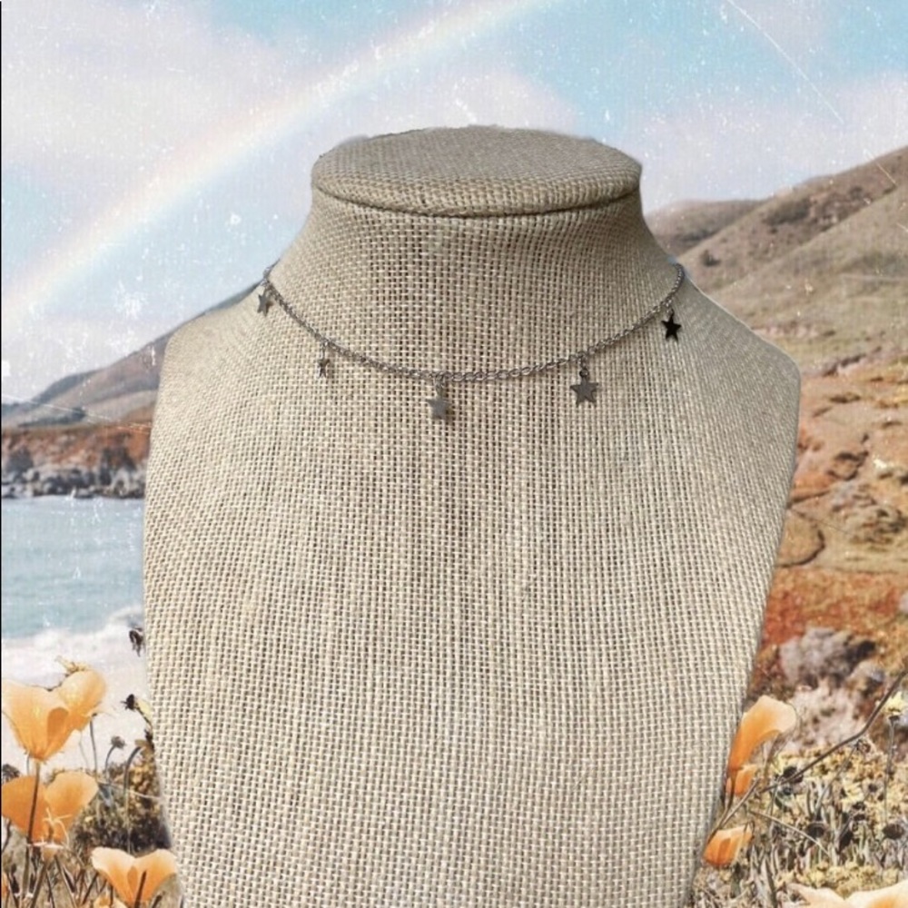 Silver star choker necklace